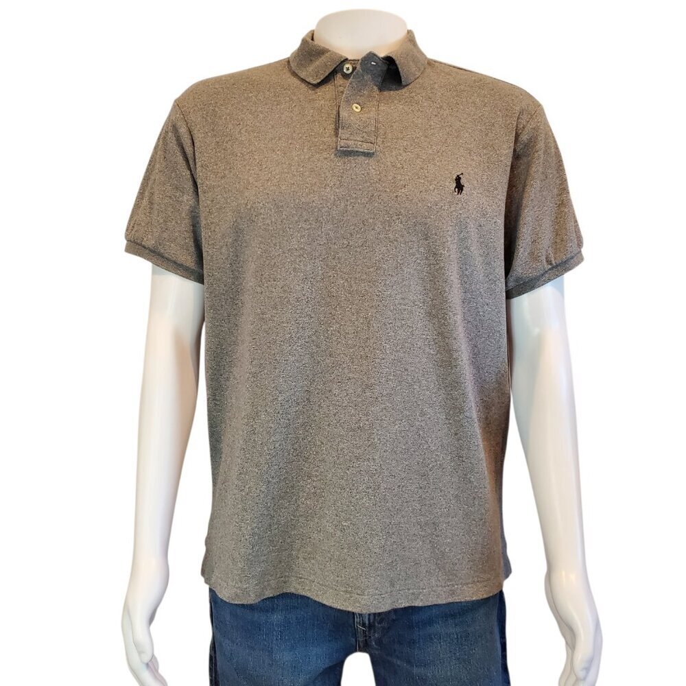 POLO RALPH LAUREN SZ XL 100% Cotton Polo Shirt in Heathered Gray Black Pony Logo
